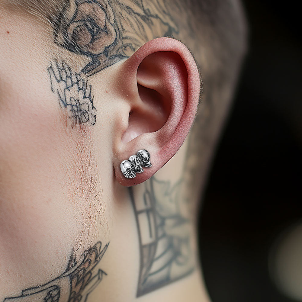 See No Evil, Hear No Evil, Speak No Evil Skulls Stud Earrings