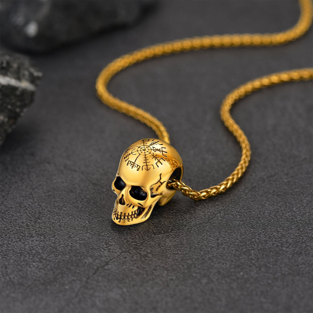 Nordic Viking Compass Skull Pendant Necklace for Men