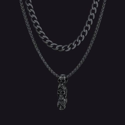 Cuban Curb Chain & Skull Layered Necklaces Set for Men