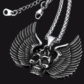 Gothic Flame Winged Skull Pendant Necklace for Men