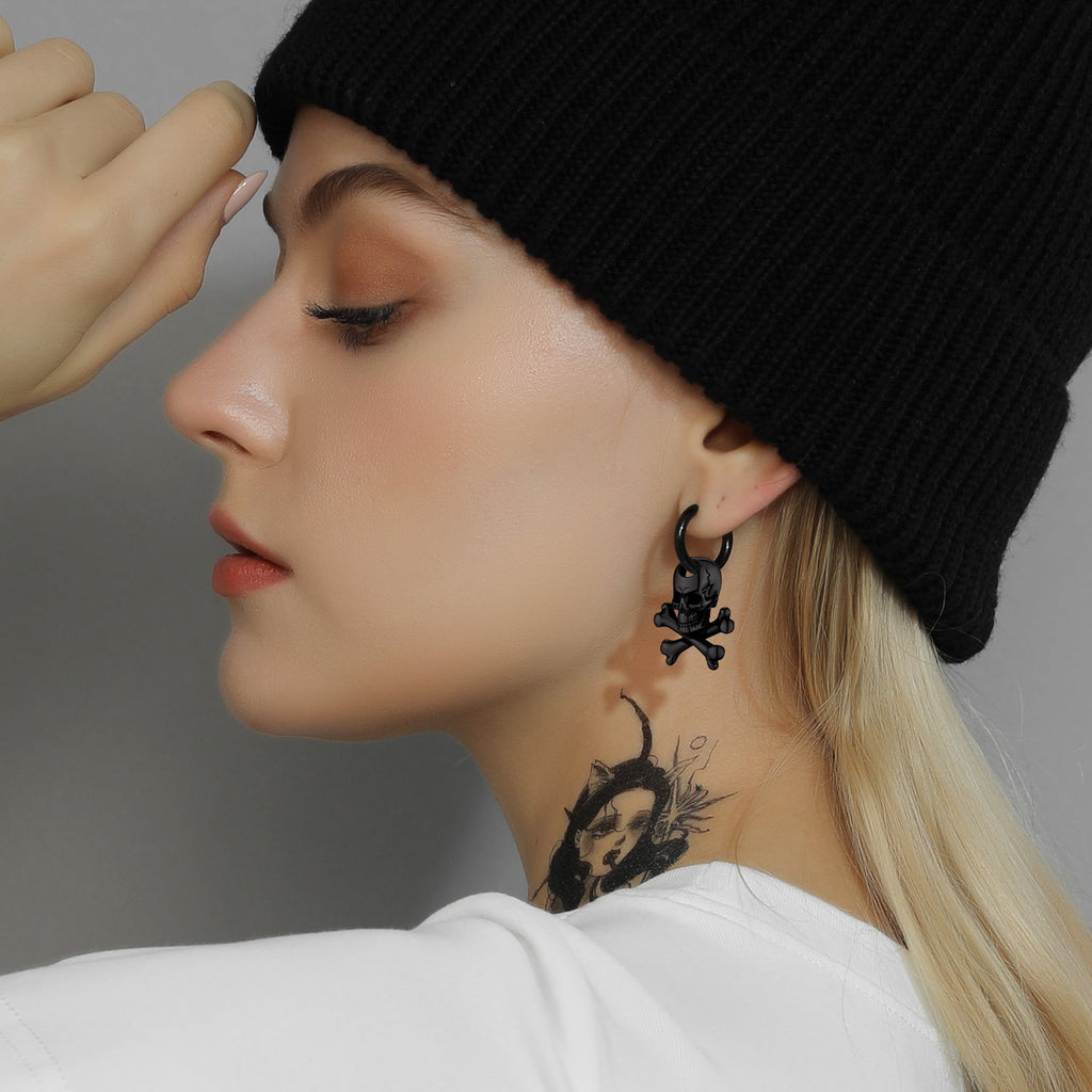 Punk Skull Crossbone Hoop Earrings Gift for Men