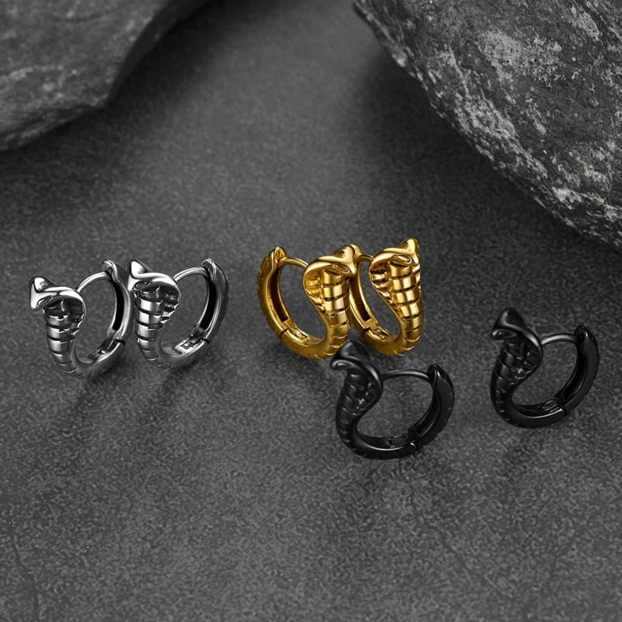 Gothic Punk Snake Hoop Earrings for Men Women