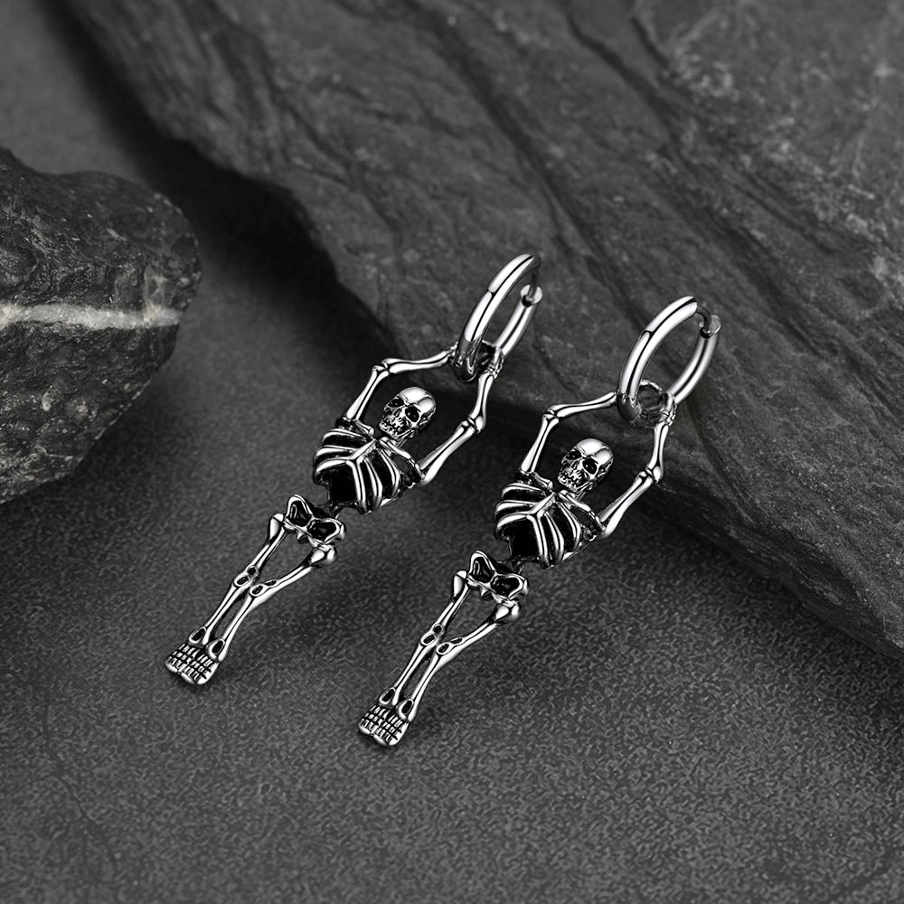 Gothic Skull Skeleton Dangle Hoop Earrings for Men