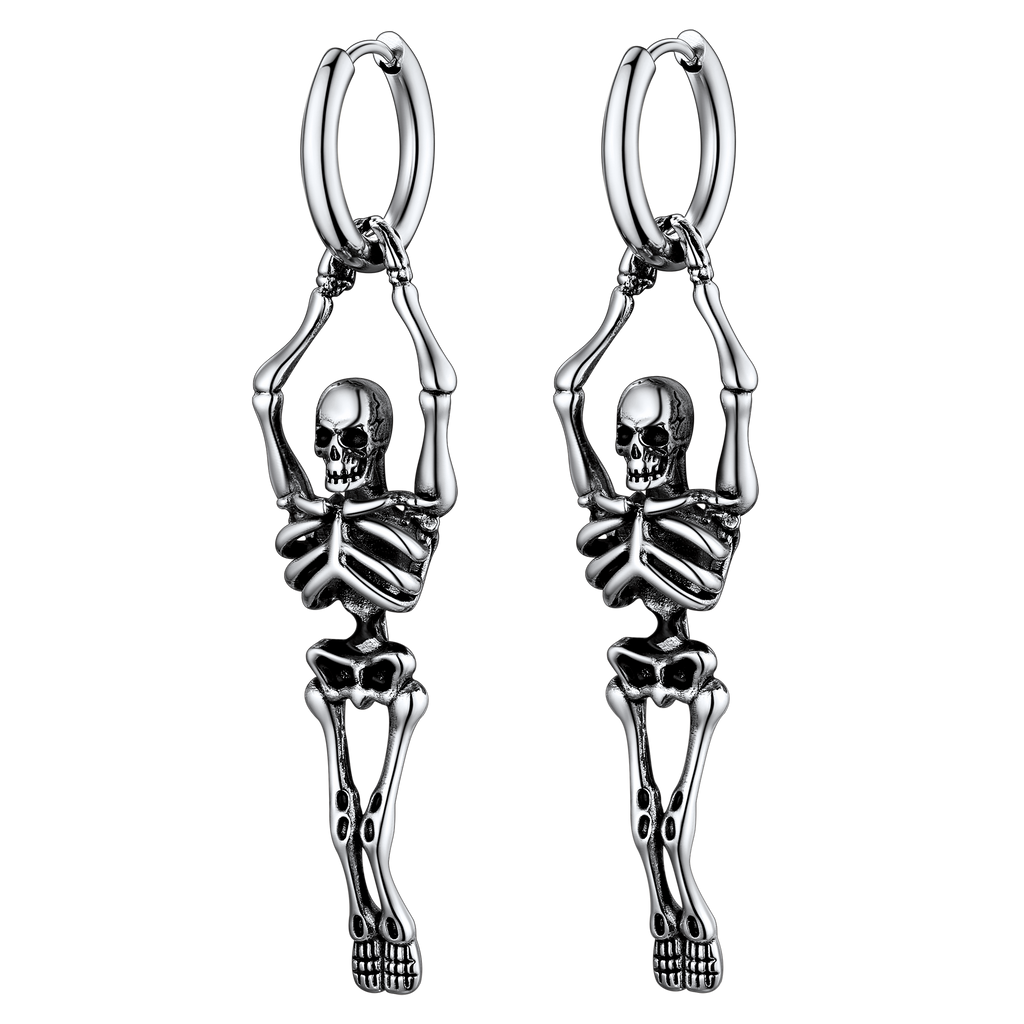 Gothic Skull Skeleton Dangle Hoop Earrings for Men