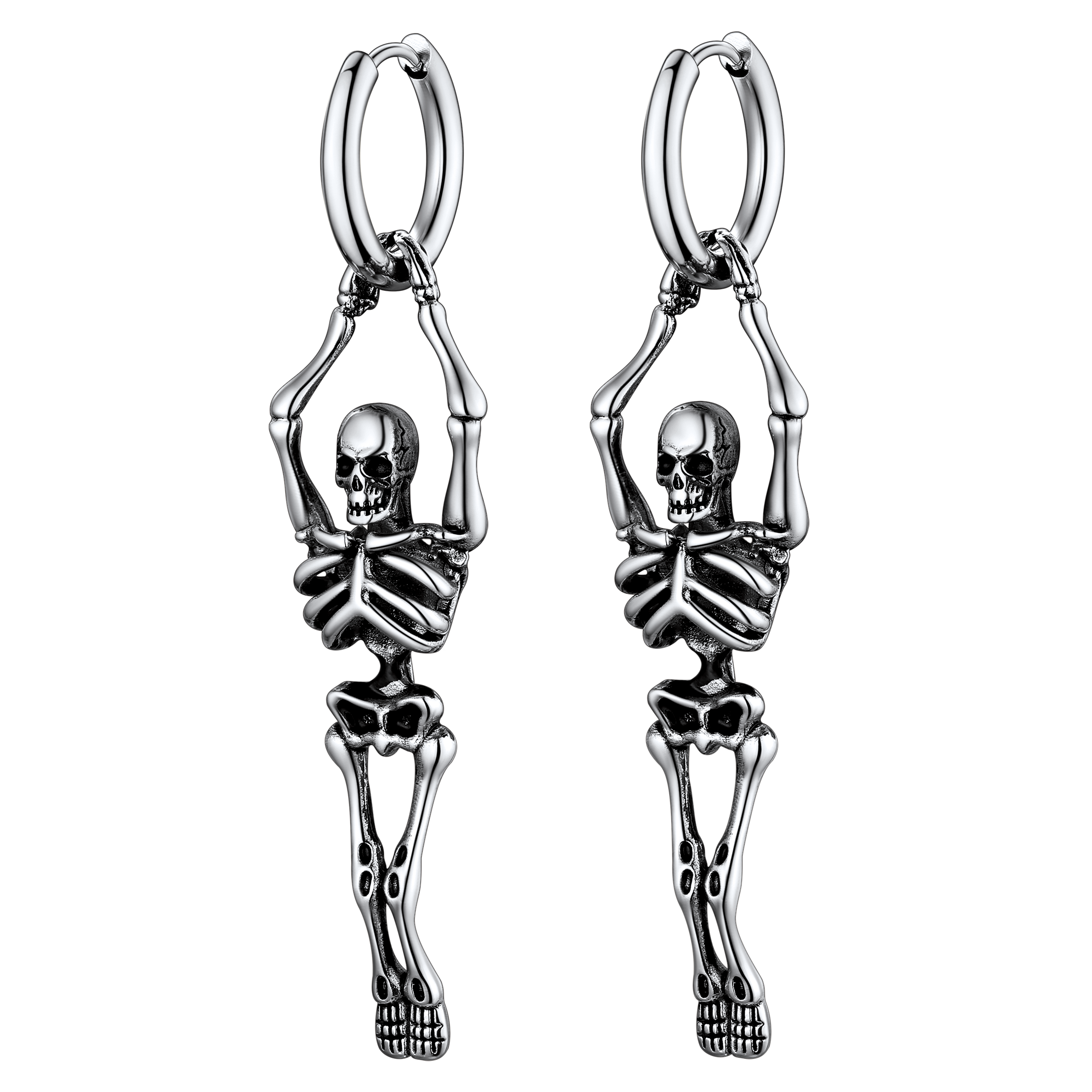 Gothic Skull Skeleton Dangle Hoop Earrings for Men