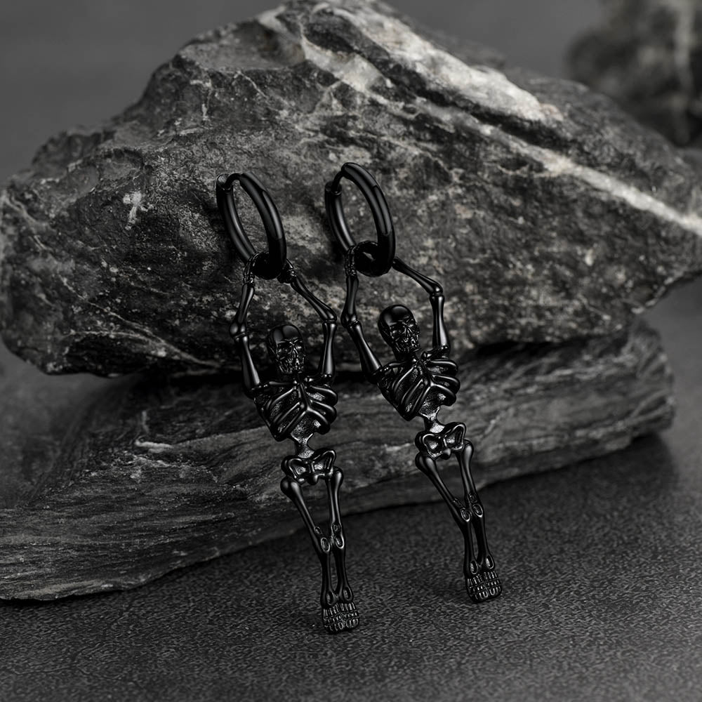 Gothic Skull Skeleton Dangle Hoop Earrings for Men