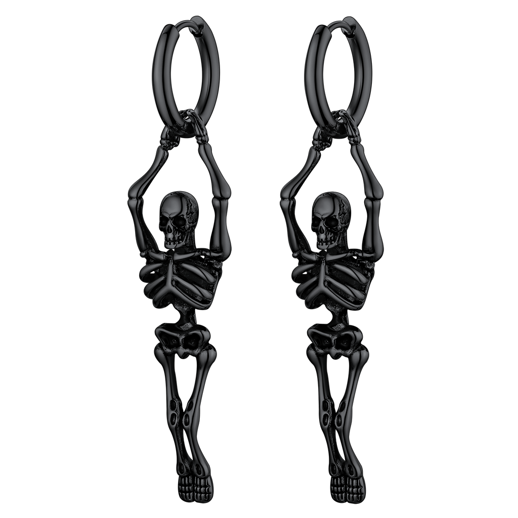 Gothic Skull Skeleton Dangle Hoop Earrings for Men
