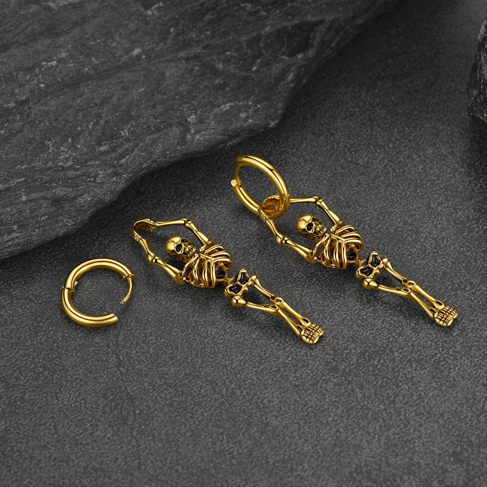 Gothic Skull Skeleton Dangle Hoop Earrings for Men