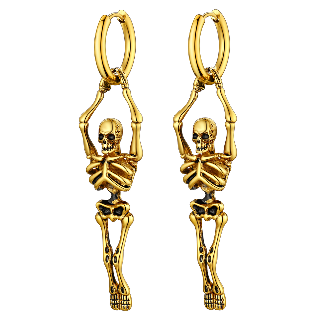 Gothic Skull Skeleton Dangle Hoop Earrings for Men