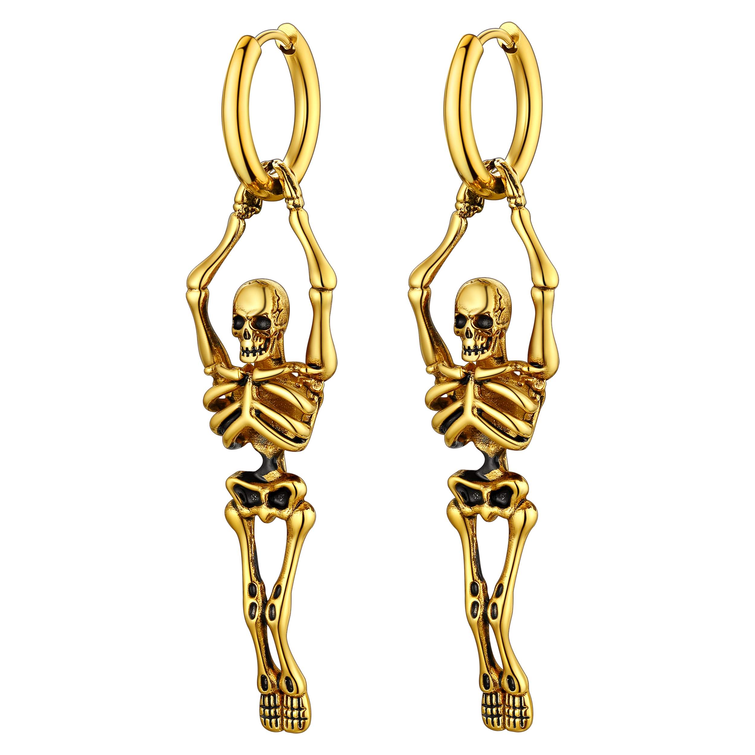 Gothic Skull Skeleton Dangle Hoop Earrings for Men