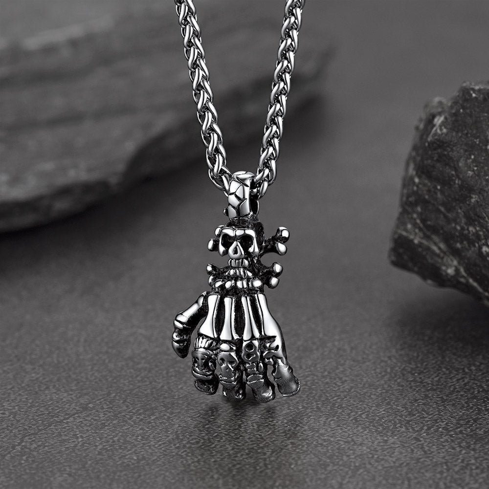 Gothic Skeleton Skull Hand Pendant Necklace