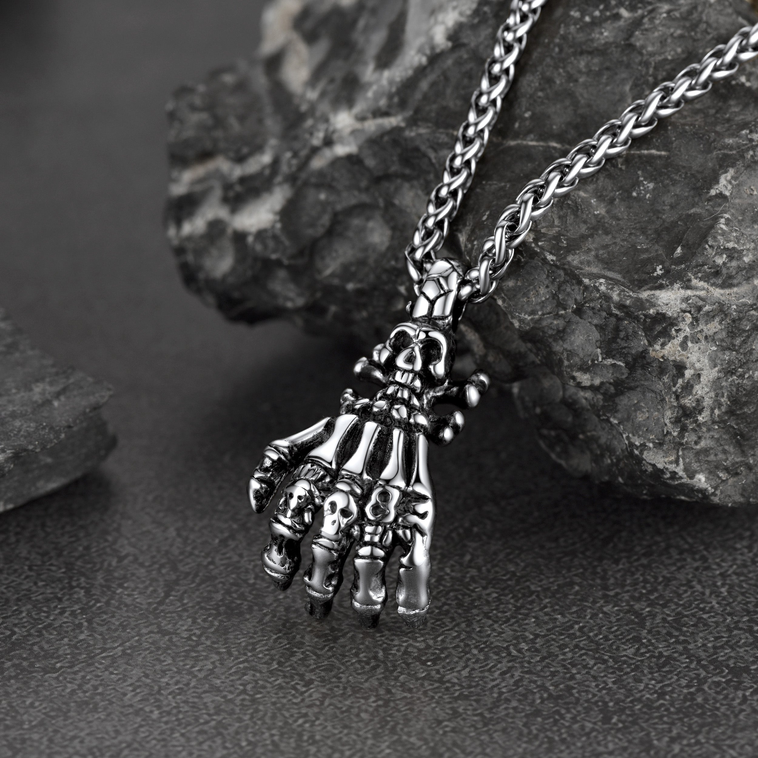 Gothic Skeleton Skull Hand Pendant Necklace