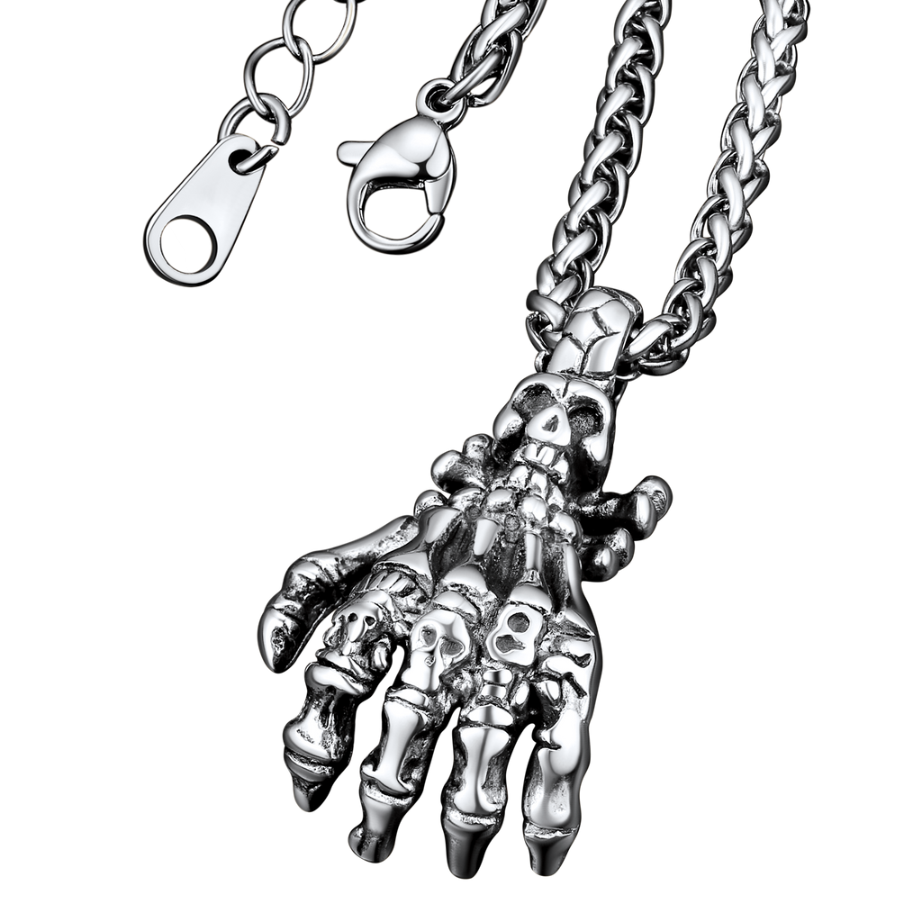 Gothic Skeleton Skull Hand Pendant Necklace