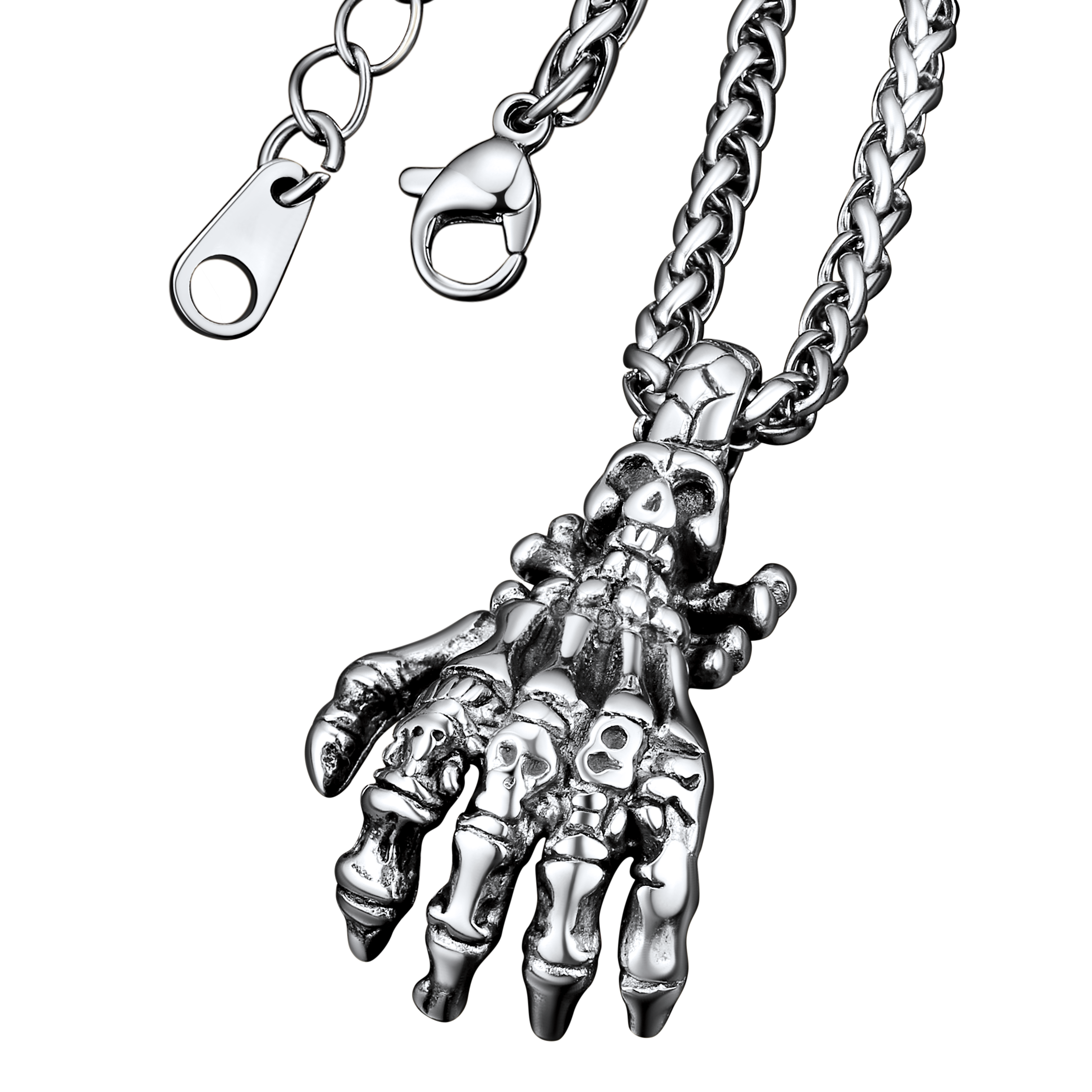 Gothic Skeleton Skull Hand Pendant Necklace