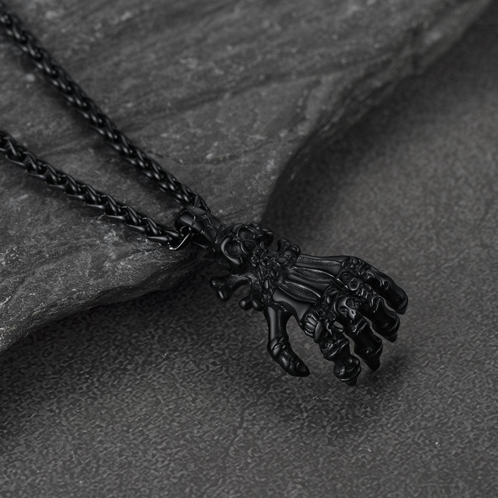 Gothic Skeleton Skull Hand Pendant Necklace