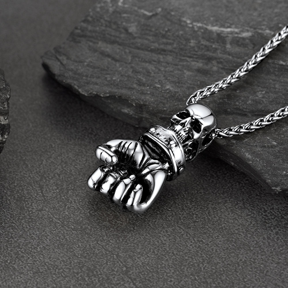 Flash Sale Punk Skull Fist Pendant Necklace for Men