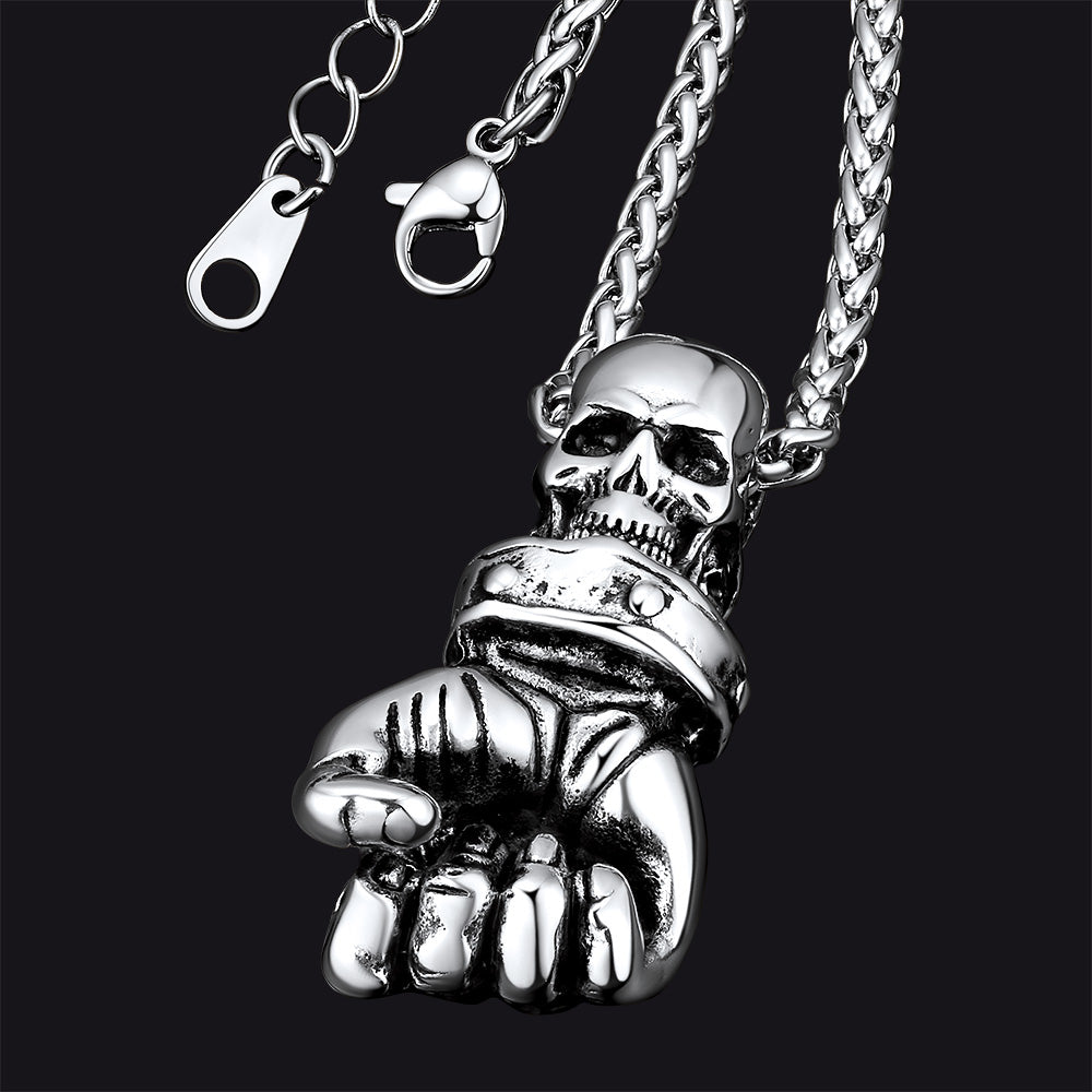 Flash Sale Punk Skull Fist Pendant Necklace for Men