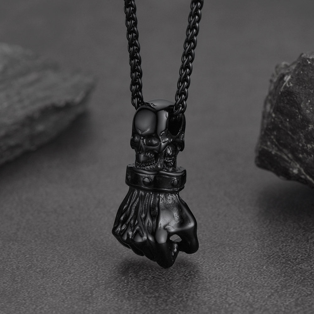 Flash Sale Punk Skull Fist Pendant Necklace for Men