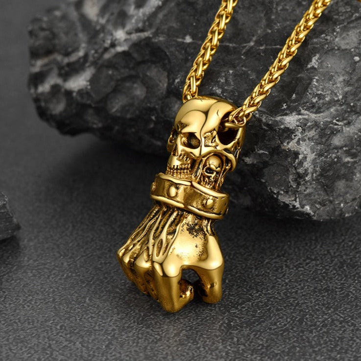 Flash Sale Punk Skull Fist Pendant Necklace for Men