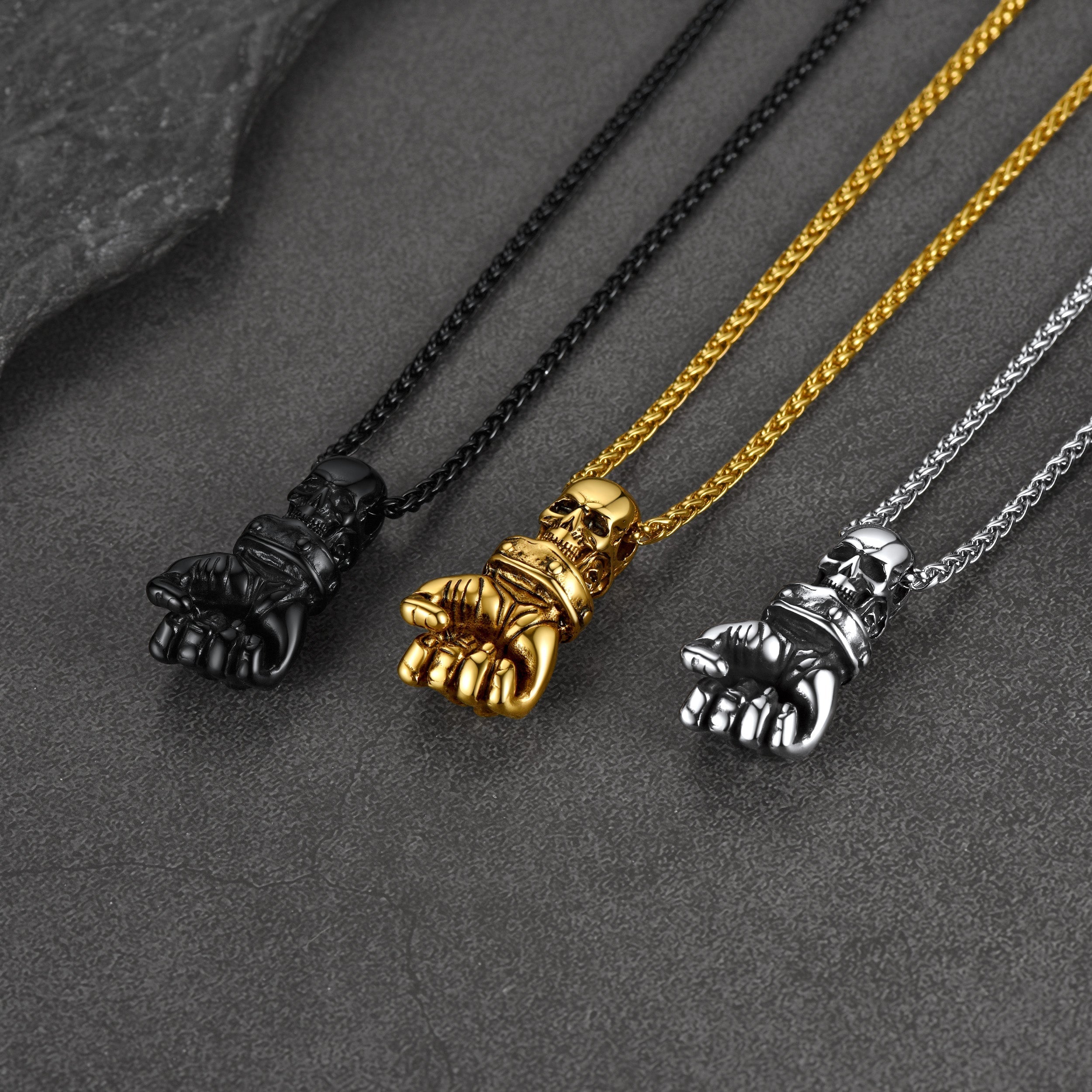 Flash Sale Punk Skull Fist Pendant Necklace for Men