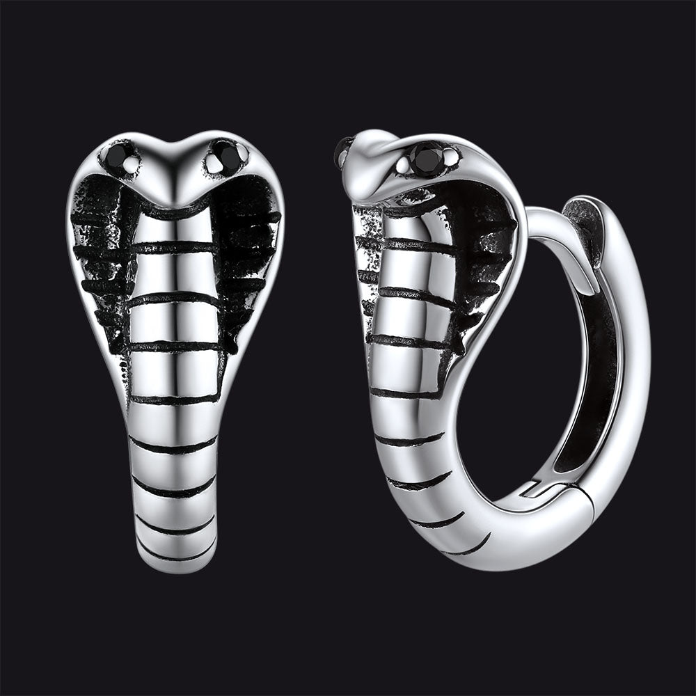 Sterling Silver Cobra Snake Huggie Hoop Earrings for Men