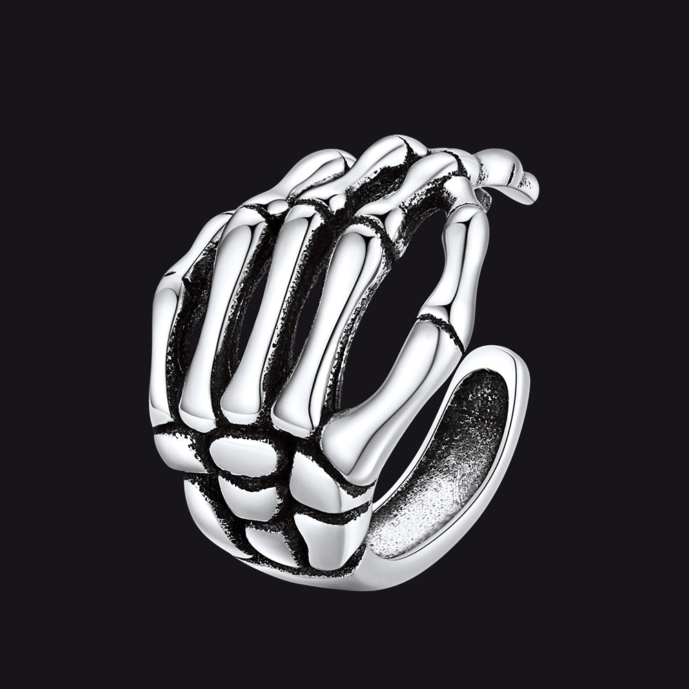 Sterling Silver Skull Skeleton Hand Ear Cuff Nom-piercing Earrings