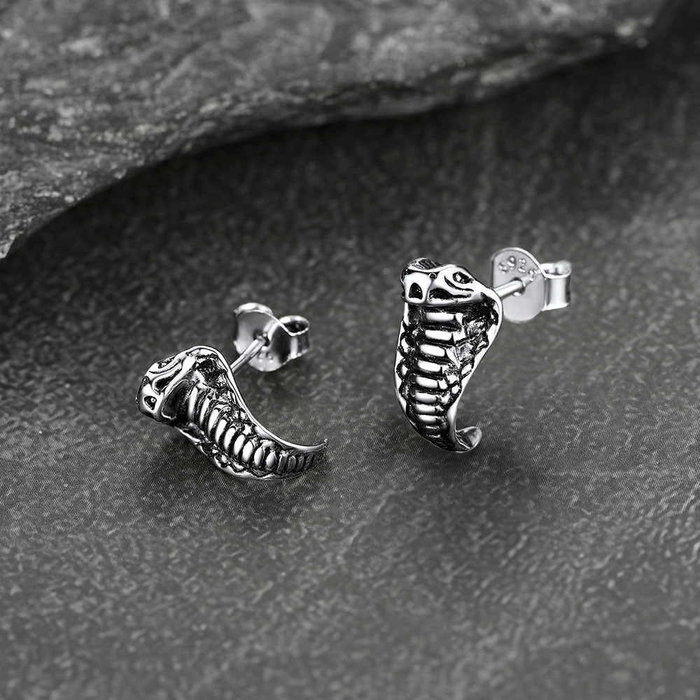 Flash Sale Gothic Cobra Sanke Stud Earrings Sterling Silver