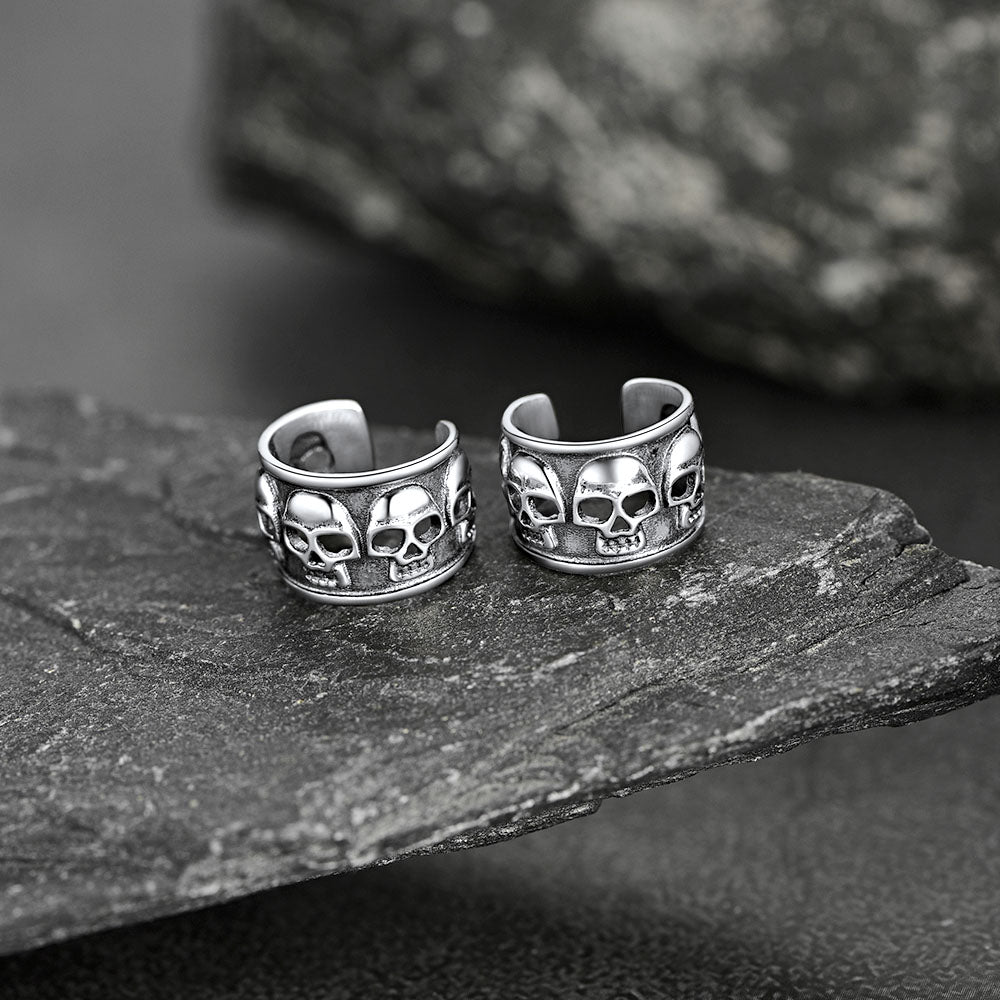 Sterling Silver Skull Ear Cuff Earrings Non-piercing for Men