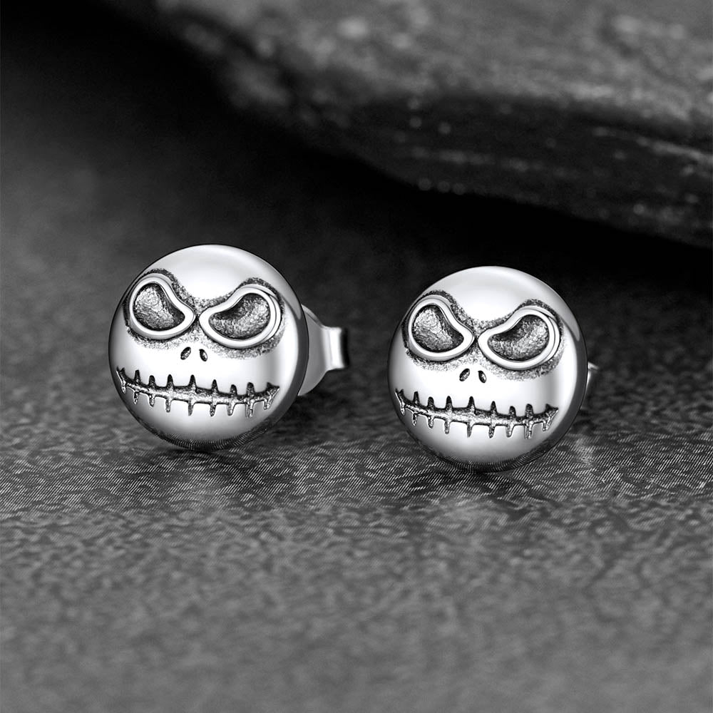 Silver Jack Skellington Stud Earrings For Men Halloween Gift