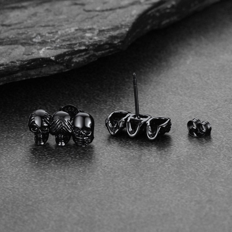 See No Evil, Hear No Evil, Speak No Evil Skulls Stud Earrings
