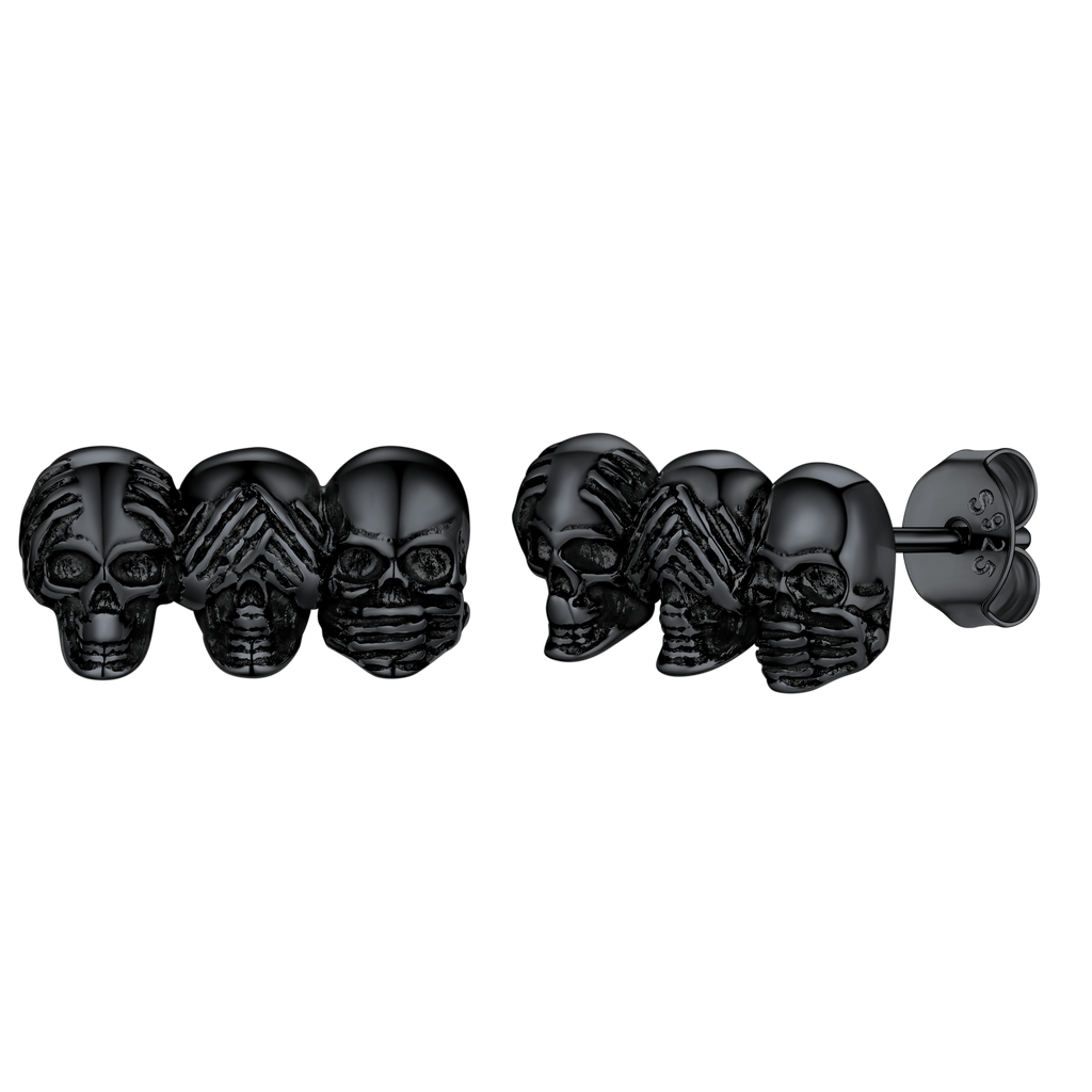 See No Evil, Hear No Evil, Speak No Evil Skulls Stud Earrings