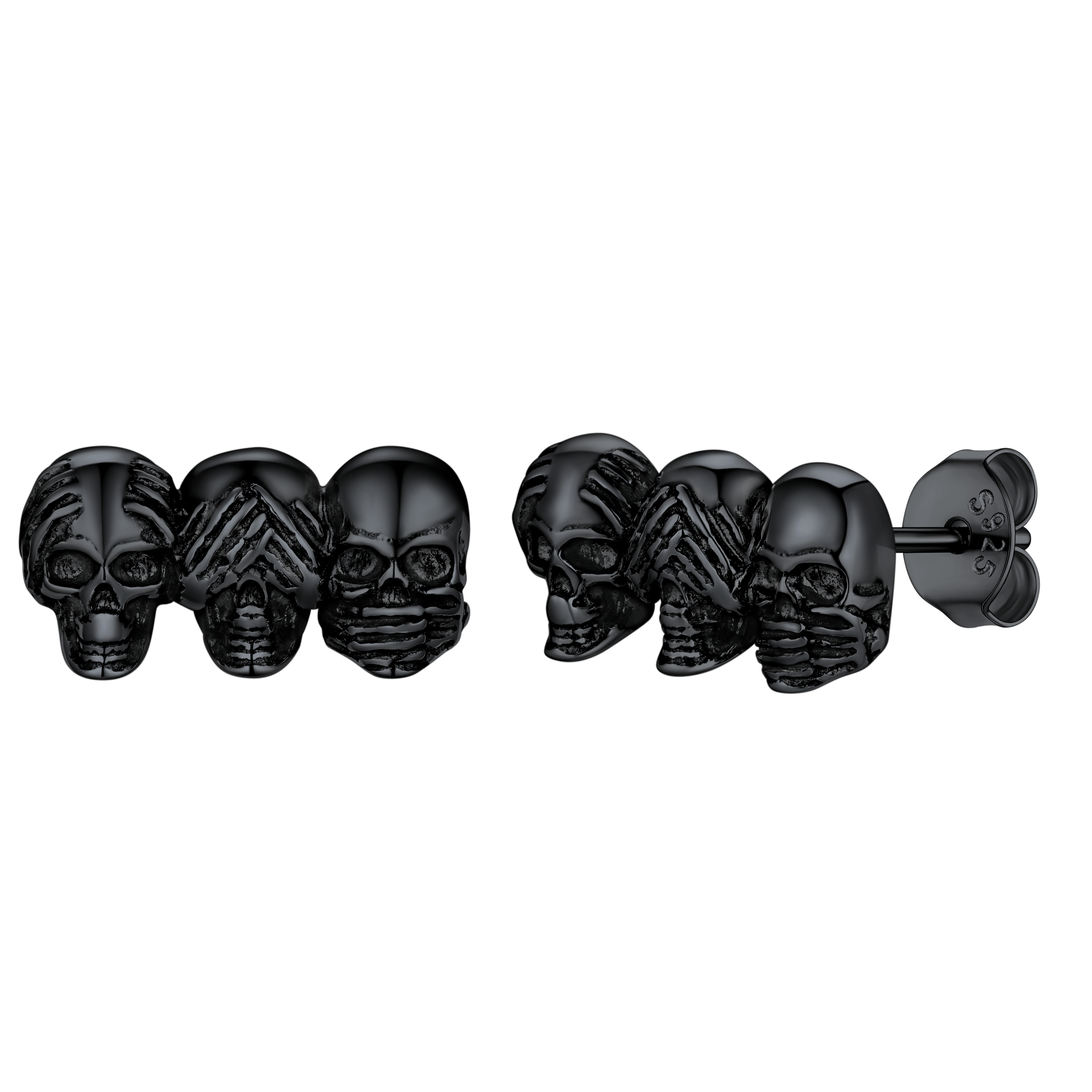 See No Evil, Hear No Evil, Speak No Evil Skulls Stud Earrings