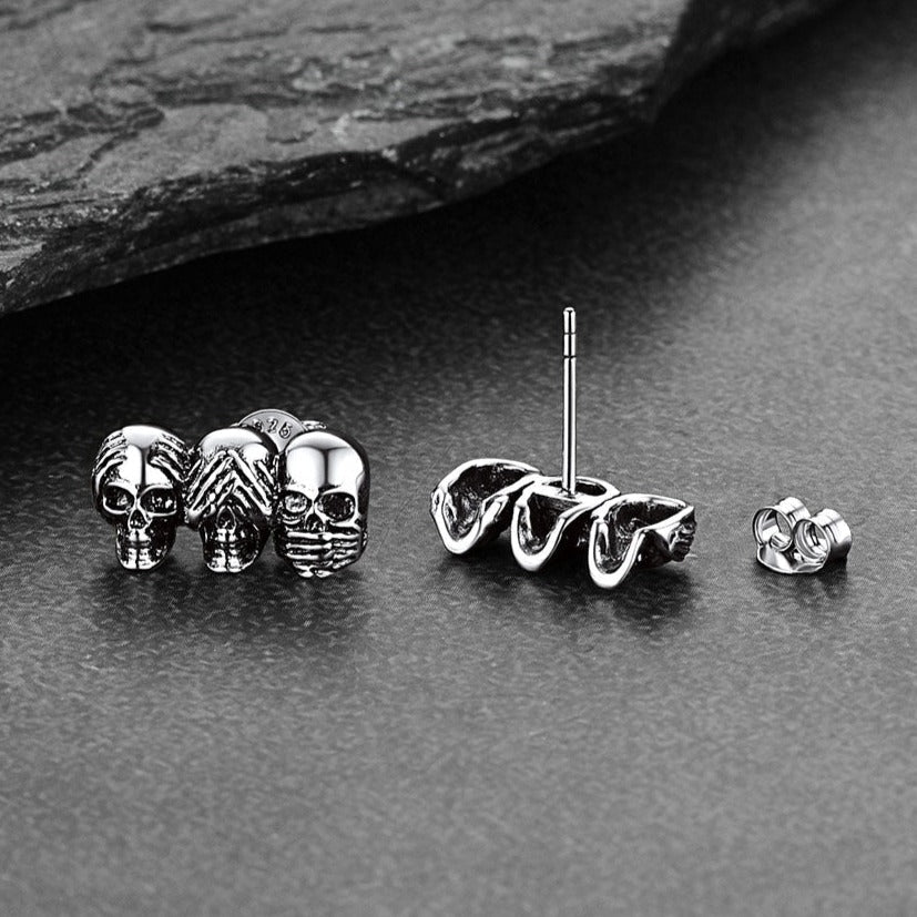 See No Evil, Hear No Evil, Speak No Evil Skulls Stud Earrings