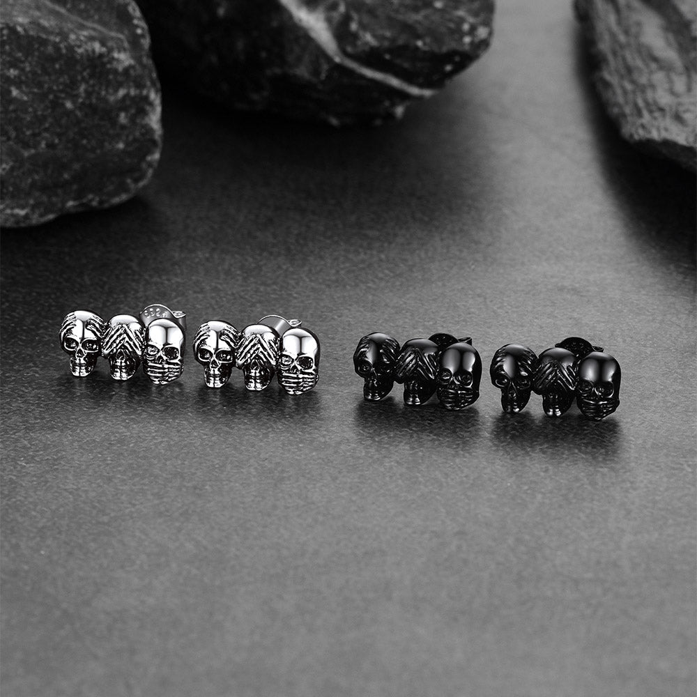 See No Evil, Hear No Evil, Speak No Evil Skulls Stud Earrings