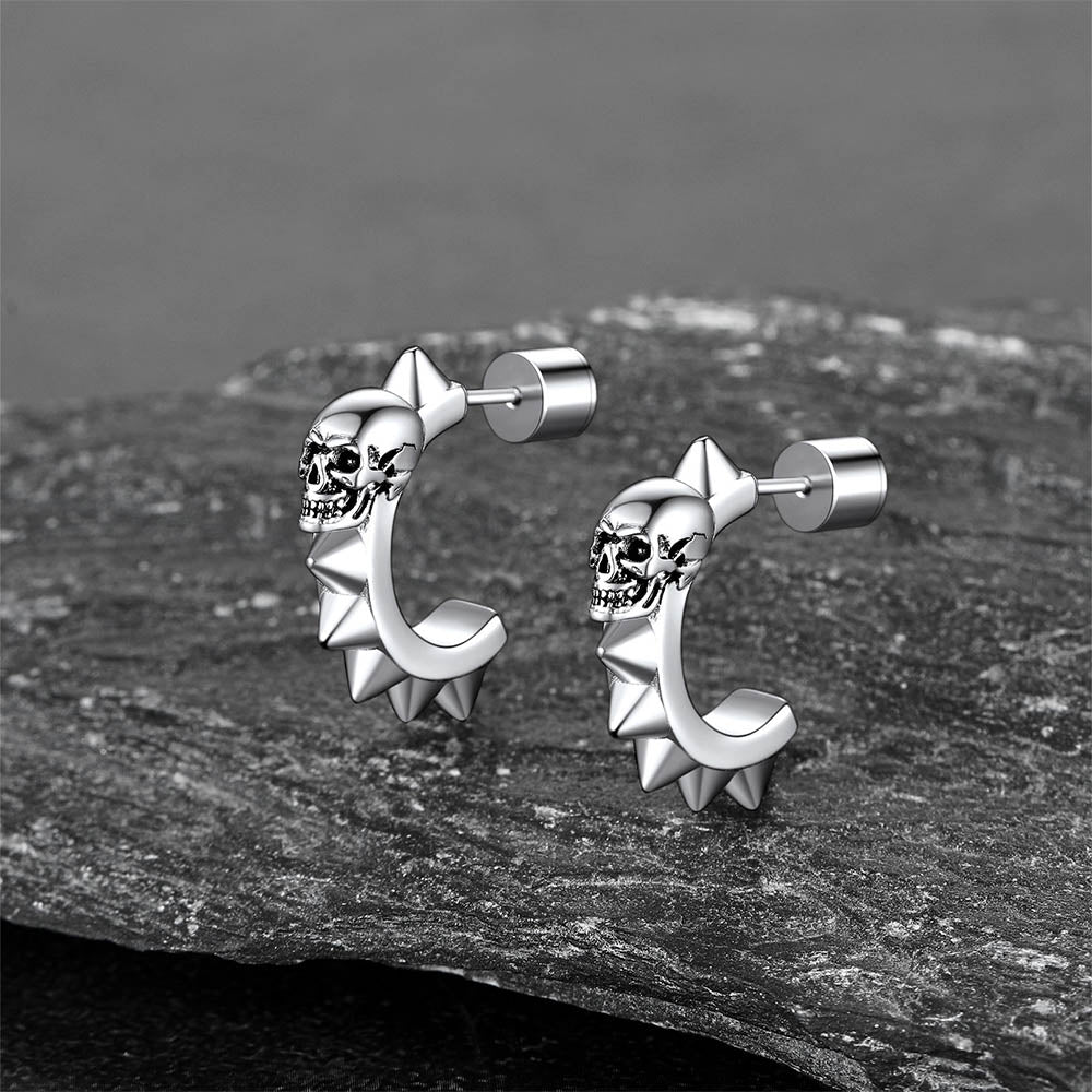 Half-Circle Skull Rivet Huggie Stud Earrings for Men