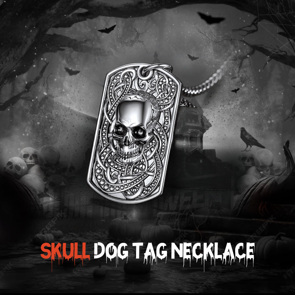 Gothic Skull Dog Tag Pendant Necklace For Men