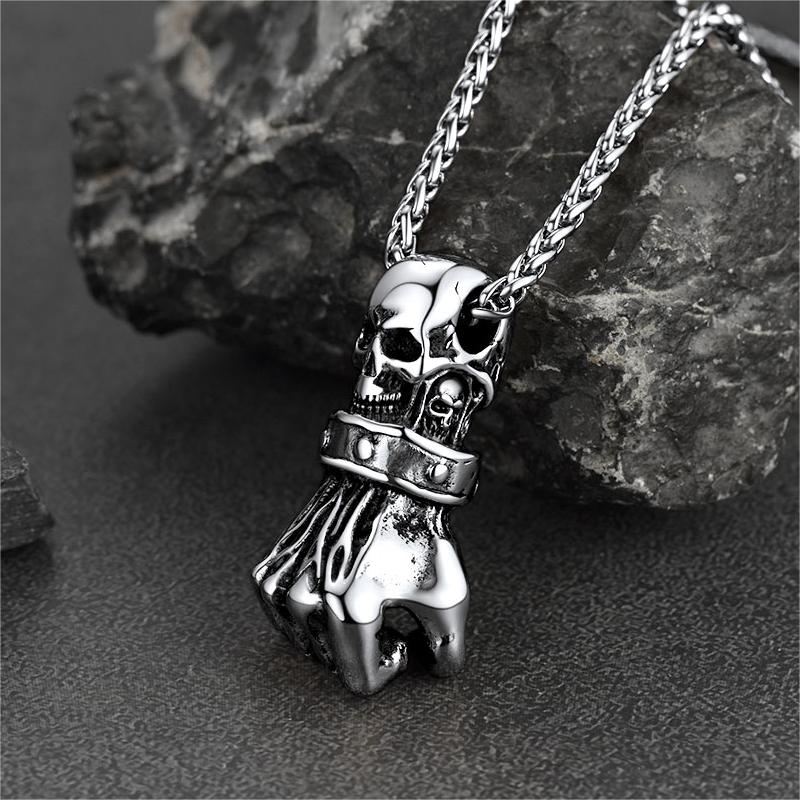 Flash Sale Punk Skull Fist Pendant Necklace for Men