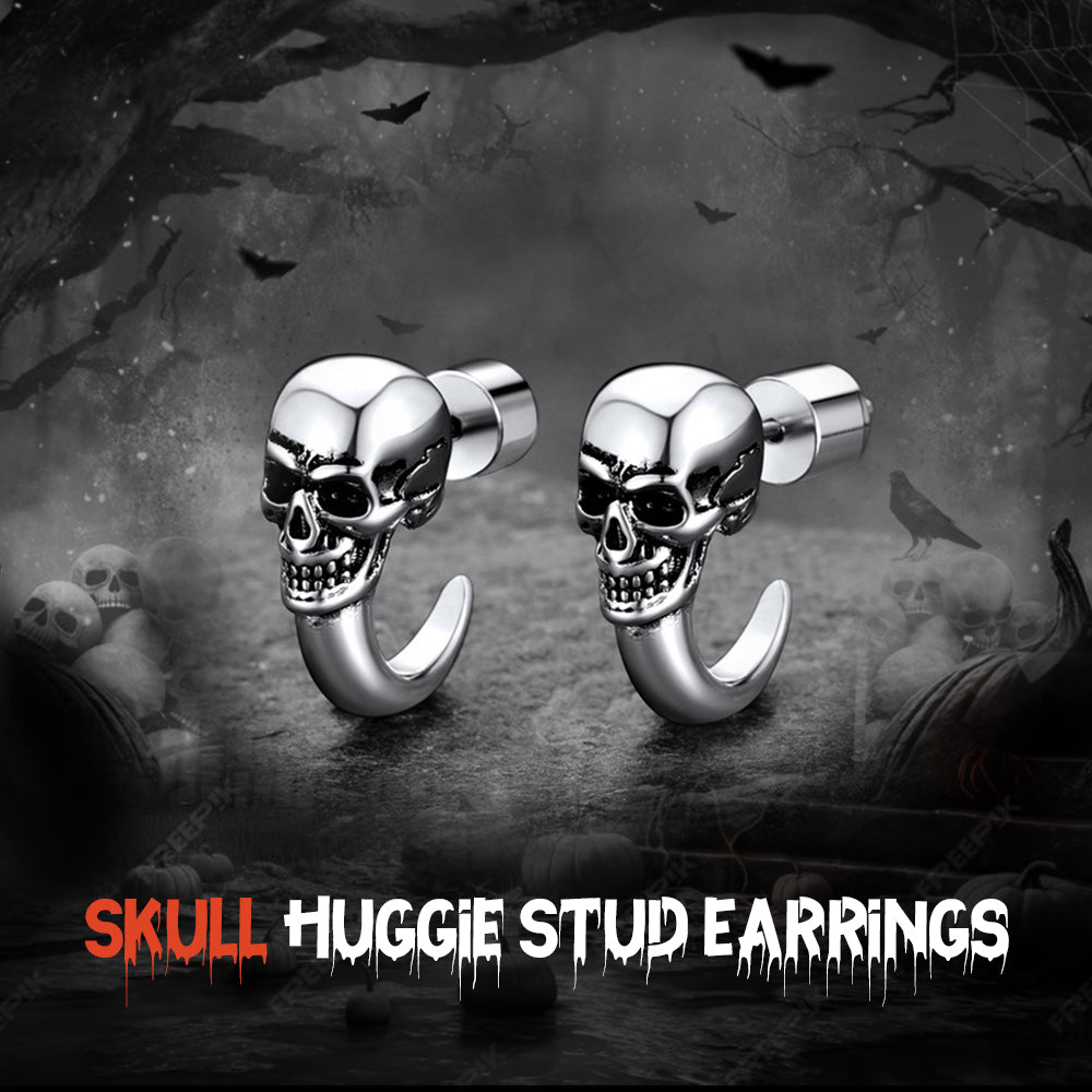 Gothic Skull Huggie Half-Circle Stud Earrings Jewelry for Men Women