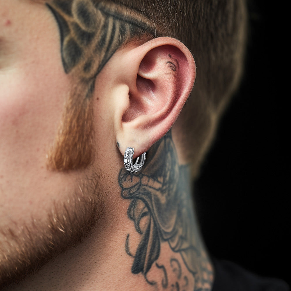 Cubic Zirconia Skull Huggie Hoop Earrings For Men