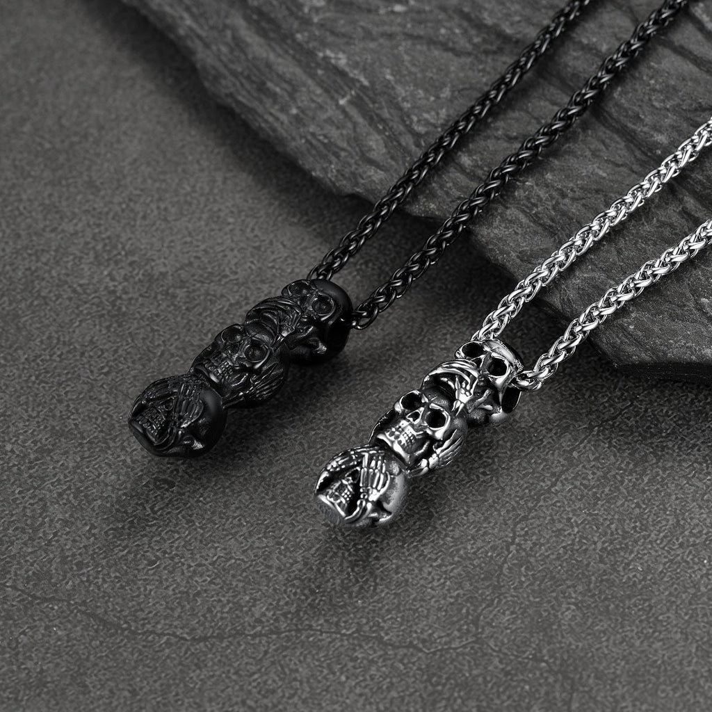 Cuban Curb Chain & Skull Layered Necklaces Set for Men