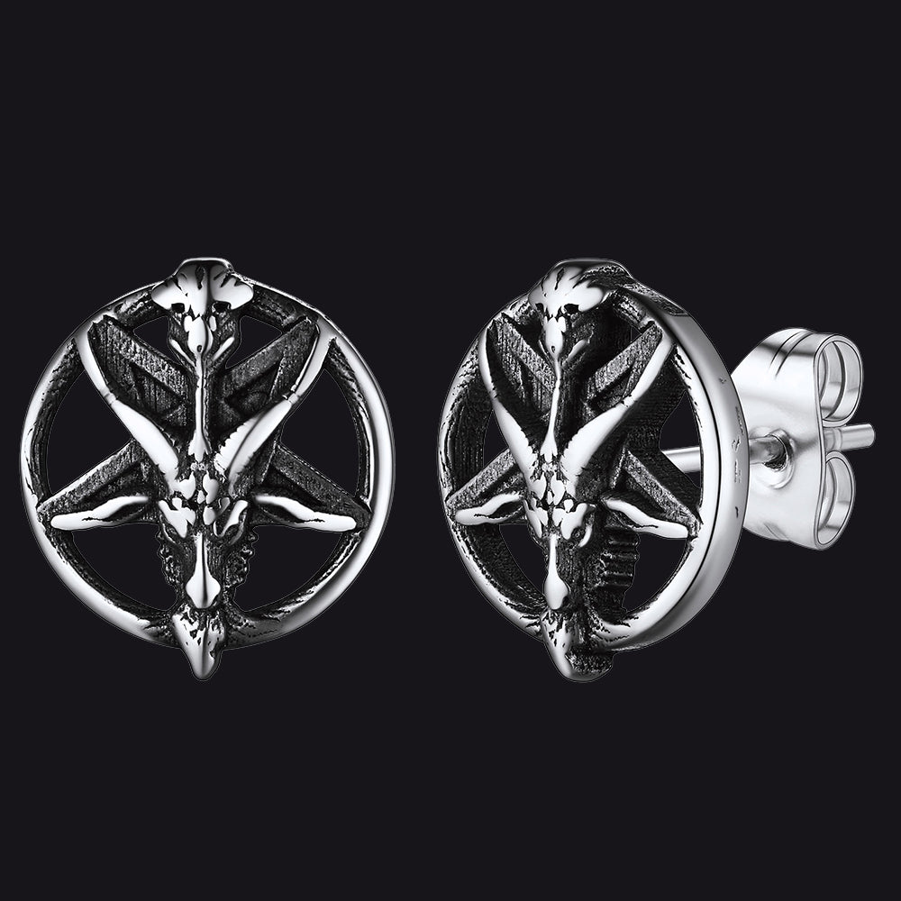 Satanic Baphomet Goat Stud Earrings for Men