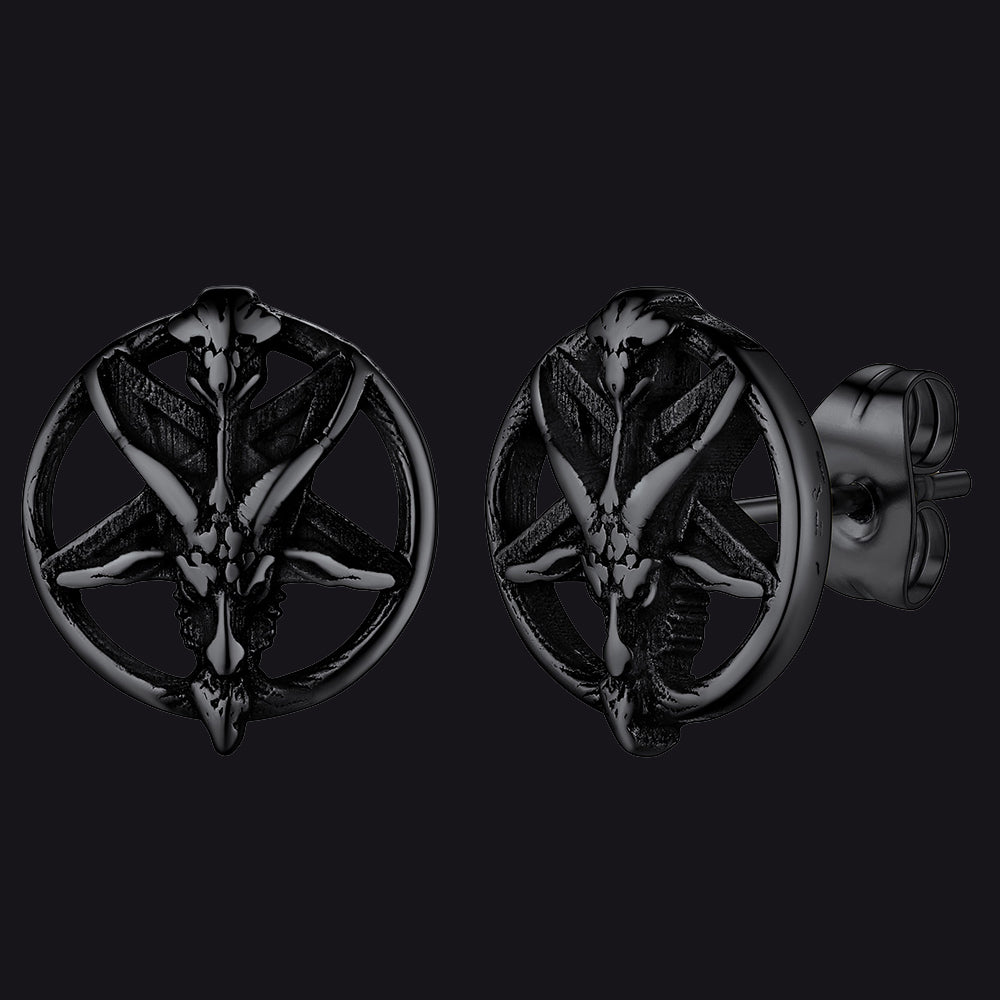 Satanic Baphomet Goat Stud Earrings for Men