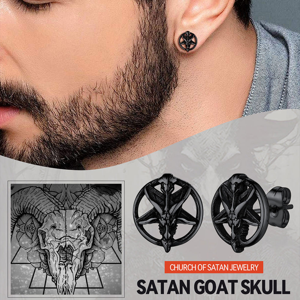 Satanic Baphomet Goat Stud Earrings for Men