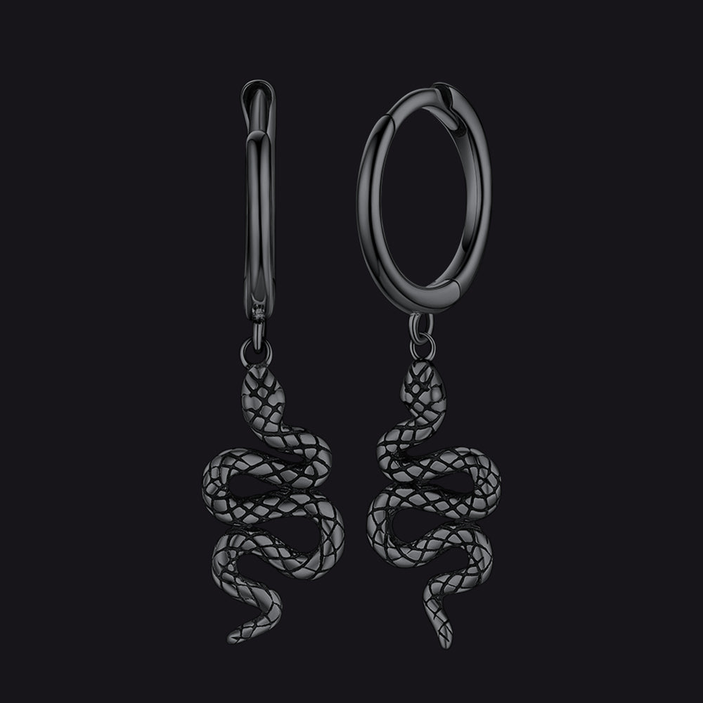 Sterling Silver Snake Dangle Hoop Earrings for Men Women