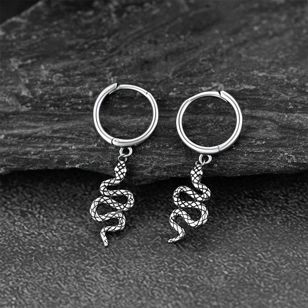 Sterling Silver Snake Dangle Hoop Earrings for Men Women