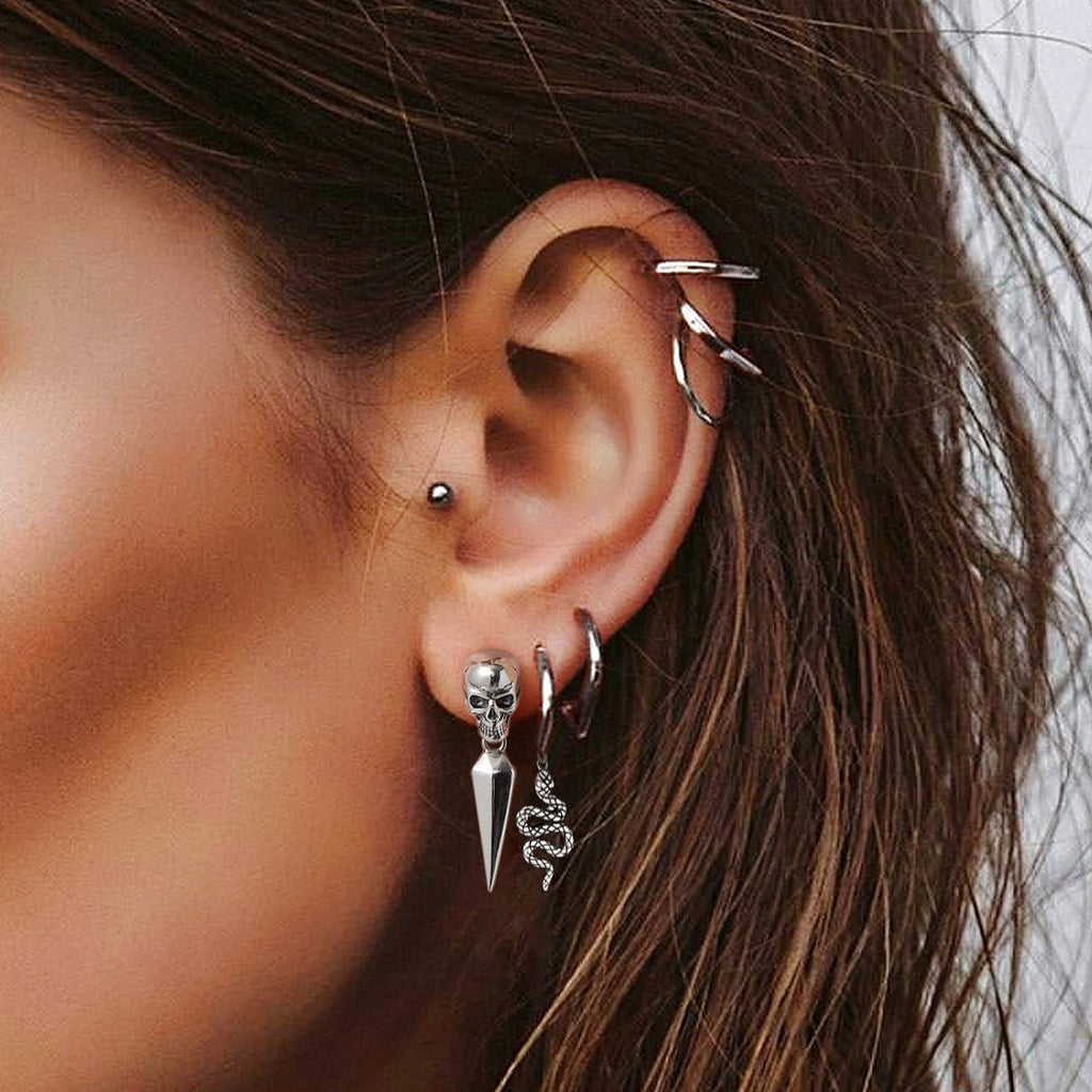 Sterling Silver Snake Dangle Hoop Earrings for Men Women