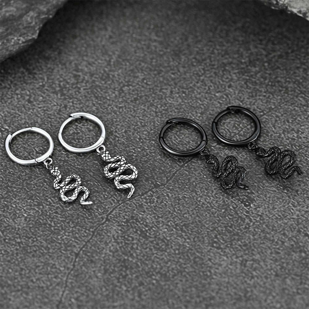Sterling Silver Snake Dangle Hoop Earrings for Men Women