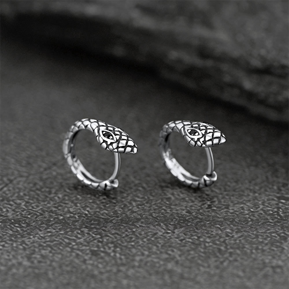 Punk Snake Huggie Hoop Earrings in Sterling Silver for Men