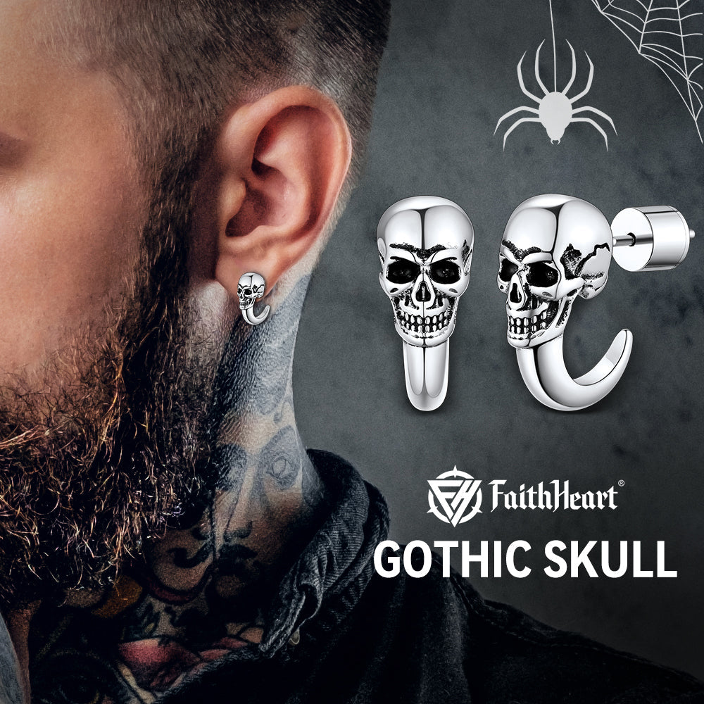 Gothic Skull Huggie Half-Circle Stud Earrings Jewelry for Men Women