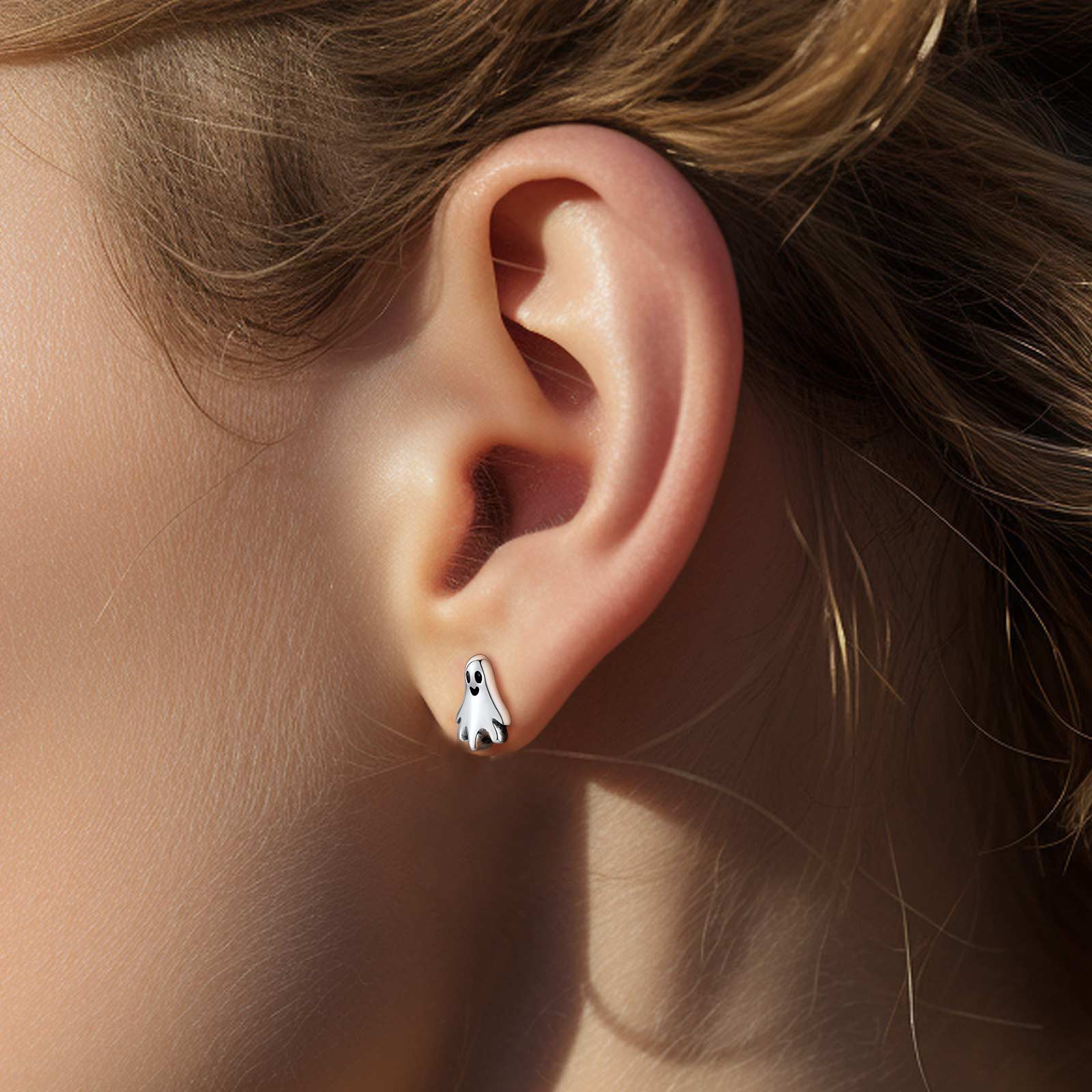 Halloween Silver Ghost Stud Earrings for Women